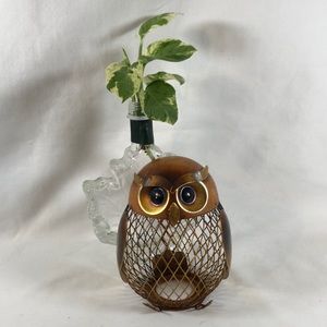 Owl Piggy Bank Figurine Wire Net Brass/Copper Toned 5.5”